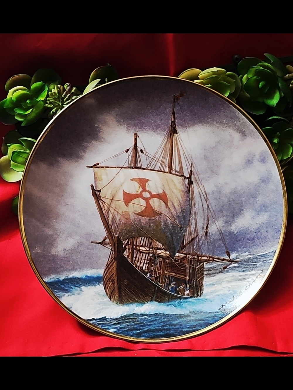 Franklin Mint Collectible Plate "Return Of The NINA" Gold Rim